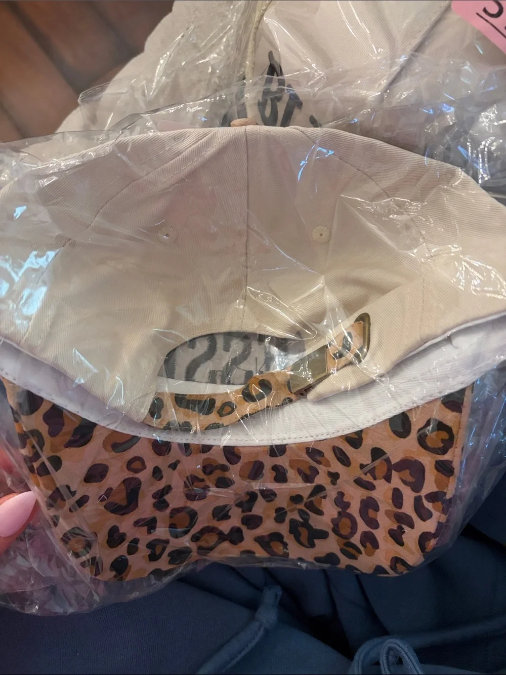 Beige BLESSED Baseball Cap with Leopard Brim - Women Accessories